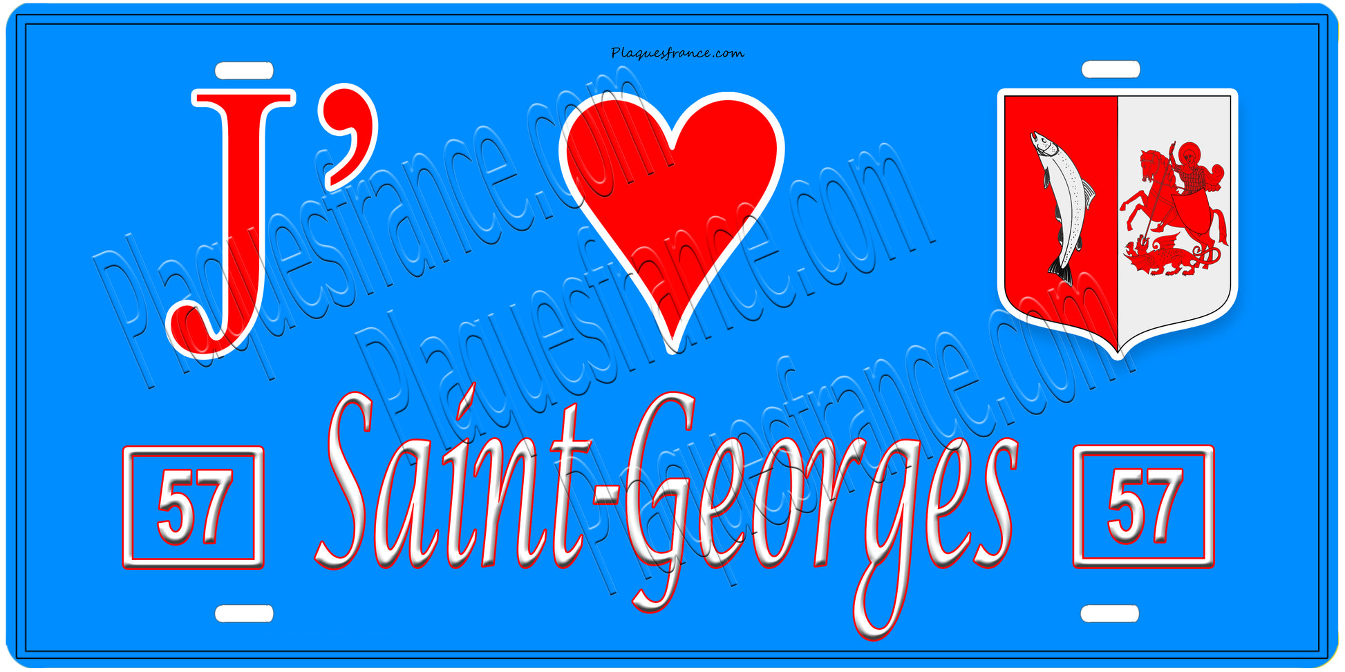 Plaque métal décorative, J'❤️Saint-Georges, Moselle, fond mur bleu 57