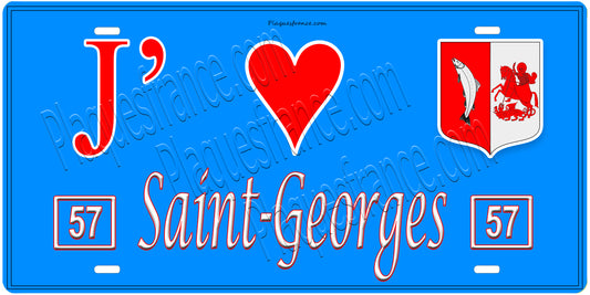 Plaque métal décorative, J'❤️Saint-Georges, Moselle, fond mur bleu 57