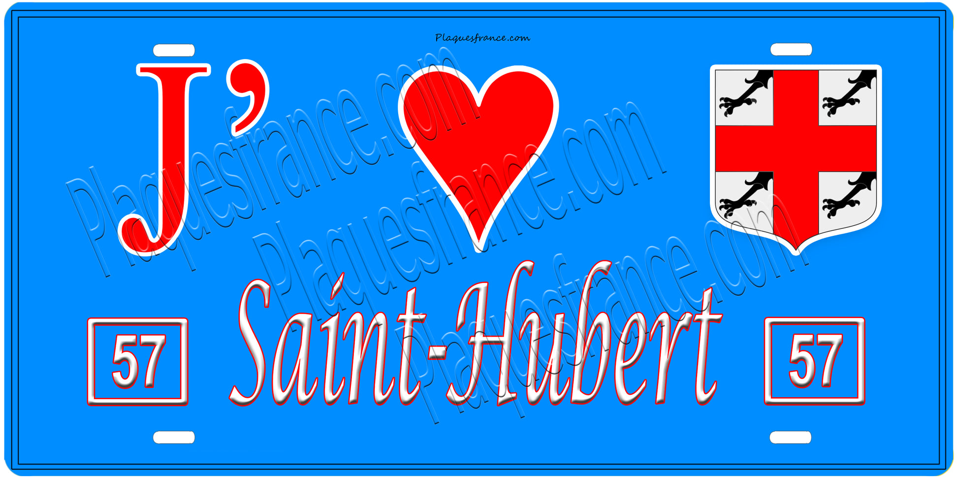 Plaque métal décorative, J'❤️Saint-Hubert, Moselle, fond mur bleu 57