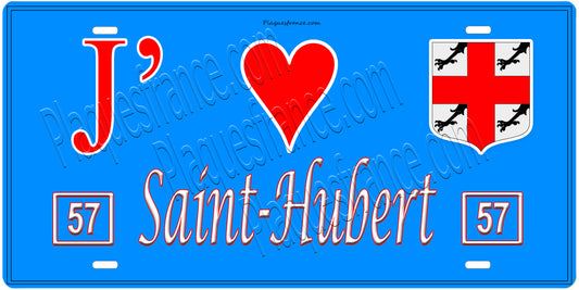 Plaque métal décorative, J'❤️Saint-Hubert, Moselle, fond mur bleu 57