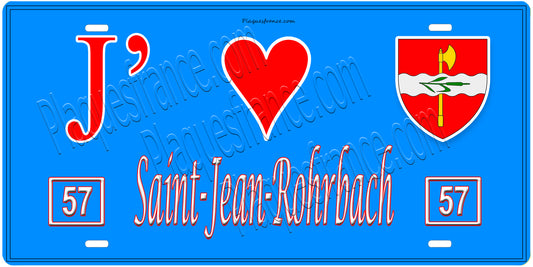 Plaque métal décorative, J'❤️Saint-Jean-Rohrbach, Moselle, fond mur bleu 57