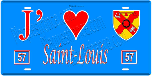 Plaque métal décorative, J'❤️Saint-Louis, Moselle, fond mur bleu 57