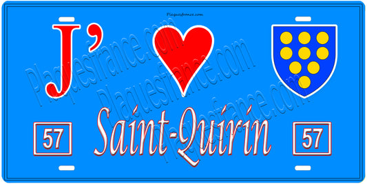 Plaque métal décorative, J'❤️Saint-Quirin, Moselle, fond mur bleu 57