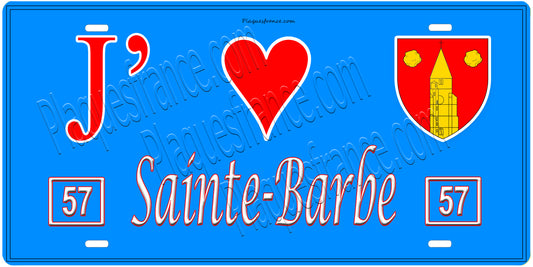 Plaque métal décorative, J'❤️Sainte-Barbe, Moselle, fond mur bleu 57