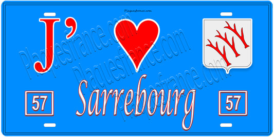 Plaque métal décorative, J'❤️Sarrebourg, Moselle, fond mur bleu 57