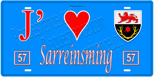 Plaque métal décorative, J'❤️Sarreinsming, Moselle (57)