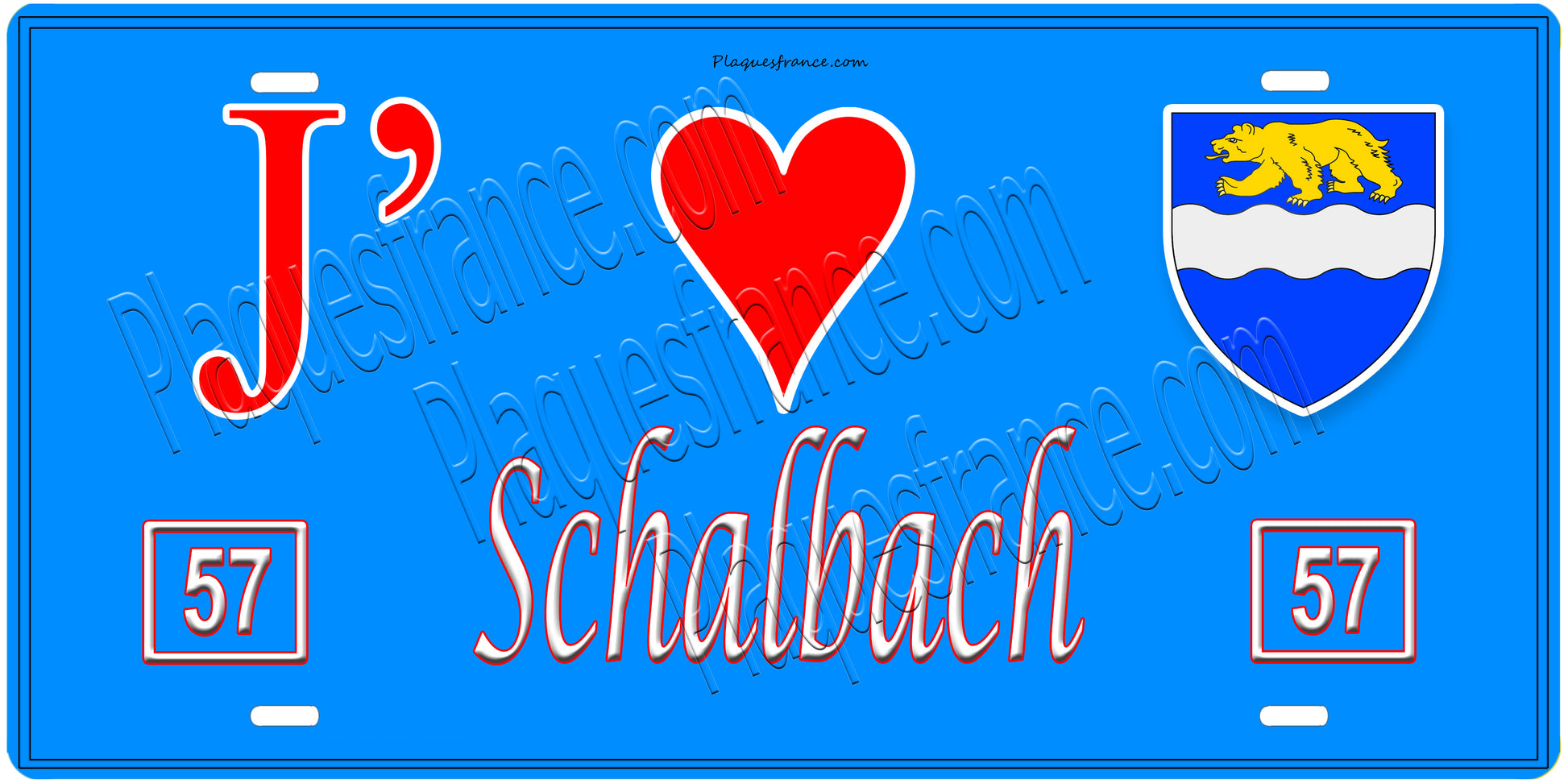 Plaque métal décorative, J'❤️Schalbach, Moselle, fond mur bleu 57
