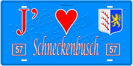Plaque métal décorative, J'❤️Schneckenbusch, Moselle, fond mur bleu 57