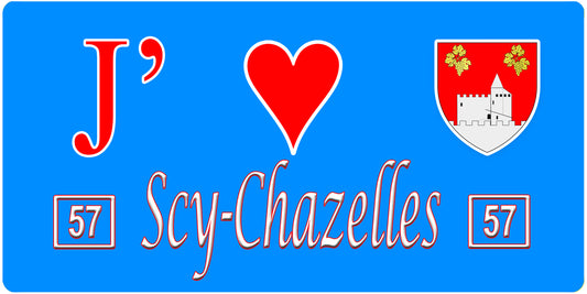 Plaque métal décorative, J'❤️Scy-Chazelles, Moselle, fond mur bleu 57