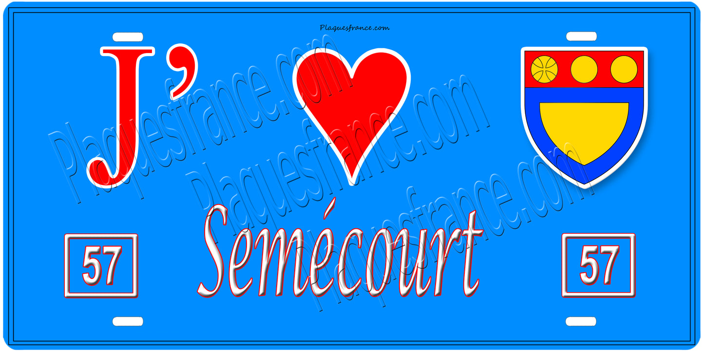 Plaque métal décorative,J'❤️Semécourt, Moselle, fond mur bleu 57