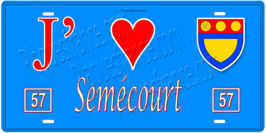 Plaque métal décorative,J'❤️Semécourt, Moselle, fond mur bleu 57