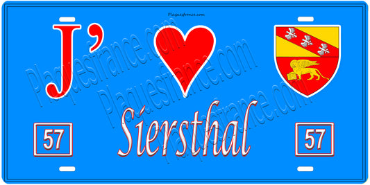 Plaque métal décorative, J'❤️ Siersthal, Moselle, fond mur bleu 57