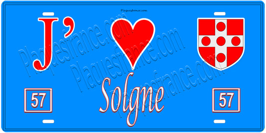 Plaque métal décorative, J'❤️ Solgne, Moselle, fond mur bleu 57