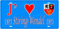 Plaque métal décorative 15 x 30 cm fond mur bleu carte J' ❤️ Stiring-Wendel, Moselle 57