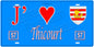 Plaque métal décorative, J'❤️ Thicourt, Moselle, fond mur bleu 57
