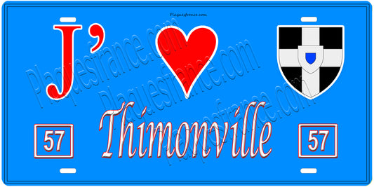 Plaque métal décorative, J'❤️ Thimonville, Moselle, fond mur bleu 57