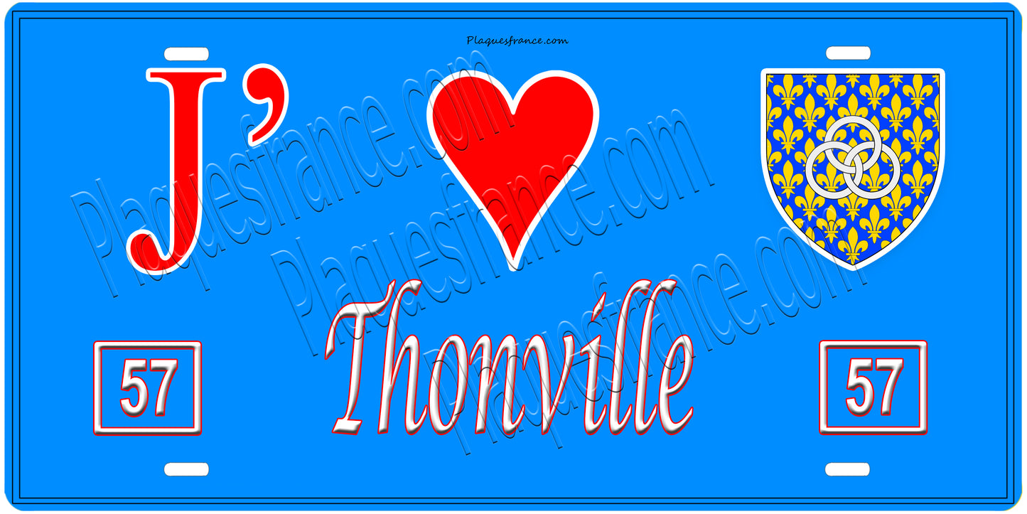 Plaque métal décorative, J'❤️ Thonville, Moselle (57)