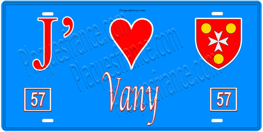 Plaque métal décorative, J'❤️Vany, Moselle, fond mur bleu 57