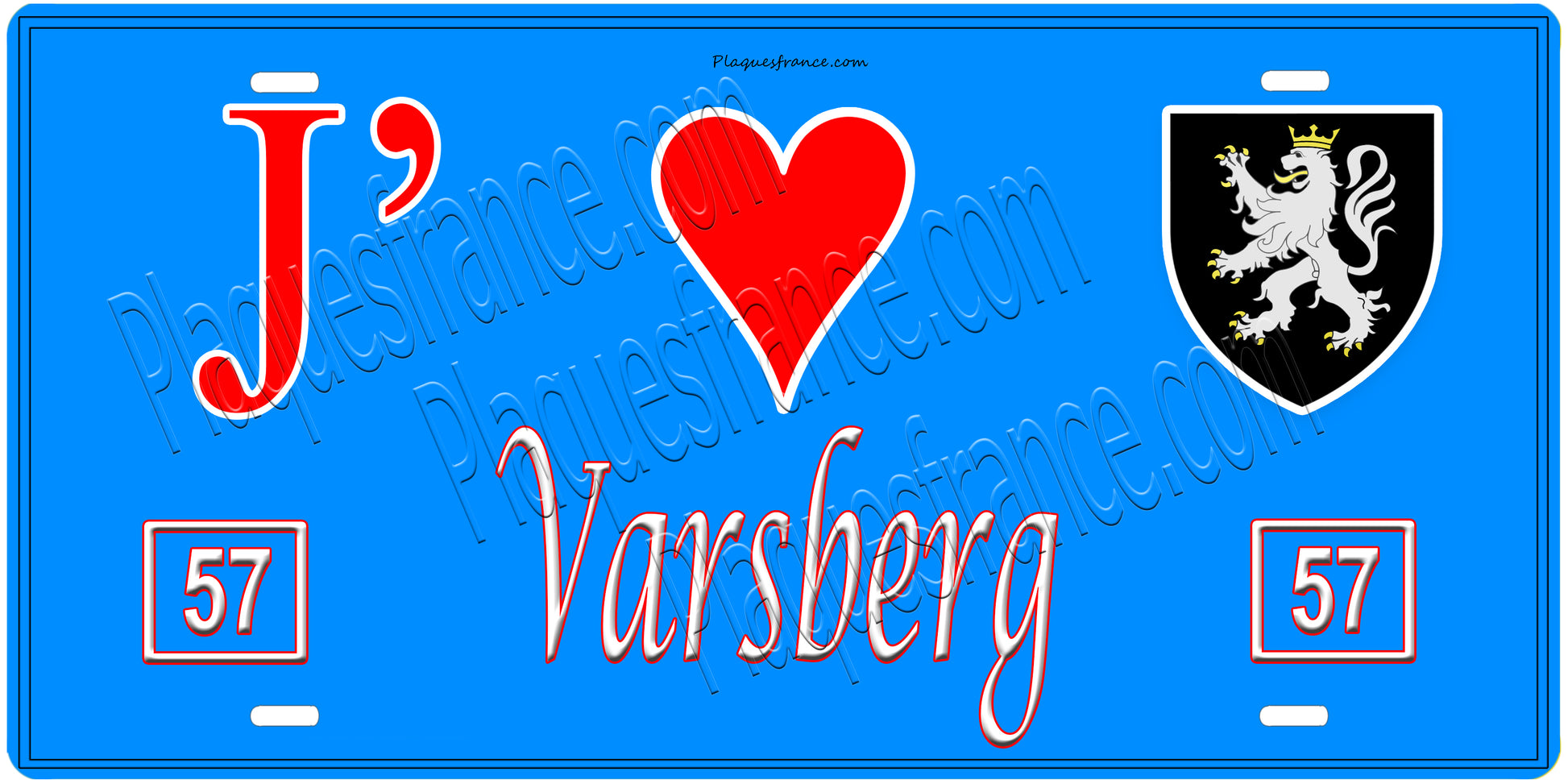 Plaque métal décorative, J'❤️ Varsberg, Moselle, fond mur bleu 57