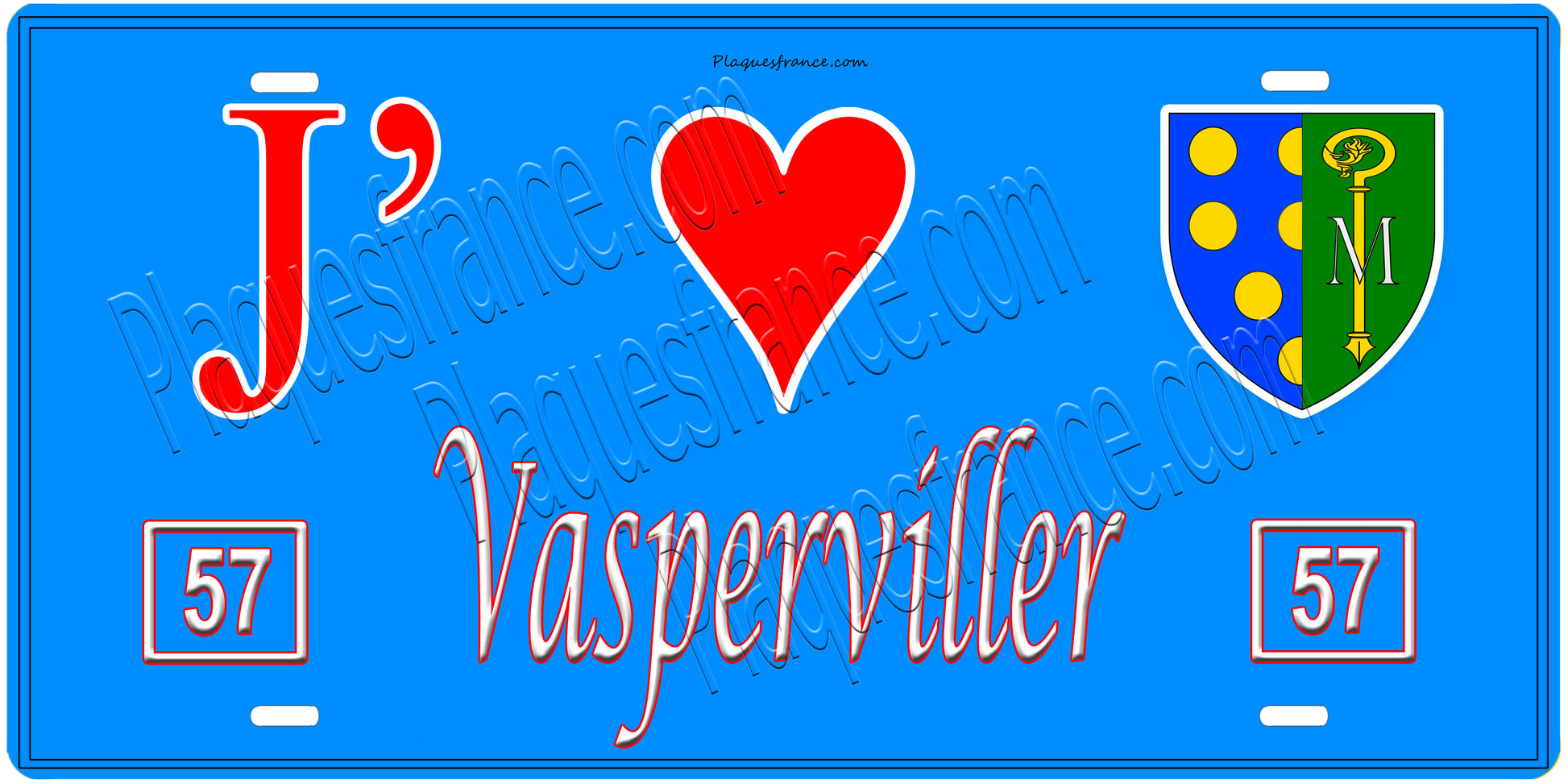 Plaque métal décorative, J'❤️Vasperviller, Moselle, fond mur bleu 57