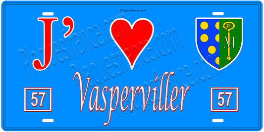 Plaque métal décorative, J'❤️Vasperviller, Moselle, fond mur bleu 57