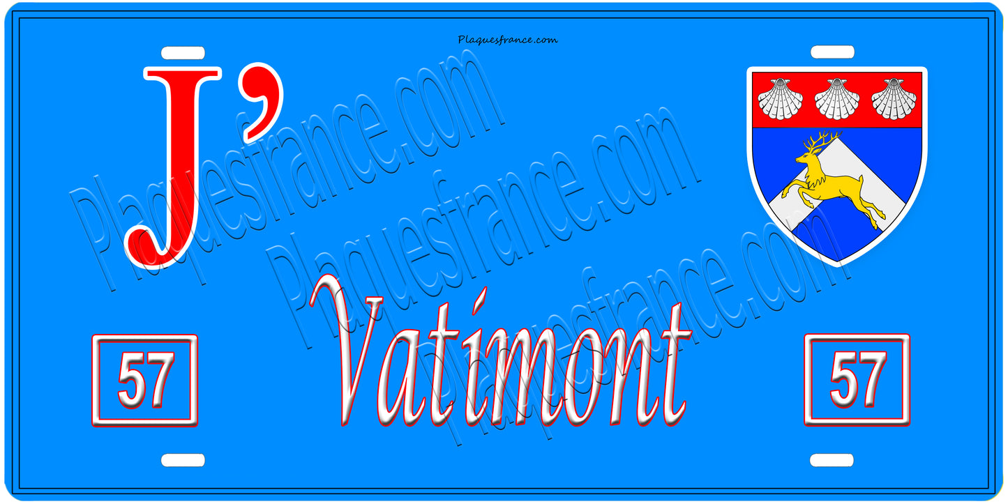 Plaque métal décorative, J'❤️ Vatimont, Moselle, fond mur bleu 57