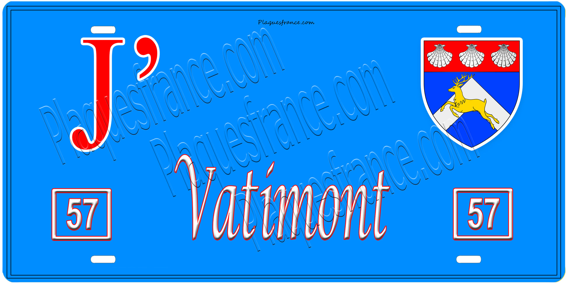 Plaque métal décorative, J'❤️ Vatimont, Moselle, fond mur bleu 57