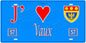 Plaque métal décorative, J'❤️ Vaux, Moselle, fond mur bleu 57