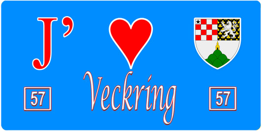 Plaque métal décorative, J'❤️Veckring, Moselle, fond mur bleu 57