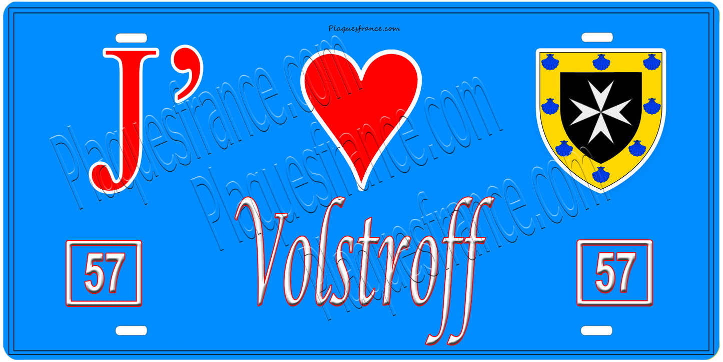 Plaque métal décorative, J'❤️Volstroff, Moselle (57)