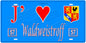Plaque métal décorative, J'❤️ Waldweistroff, Moselle, fond mur bleu 57
