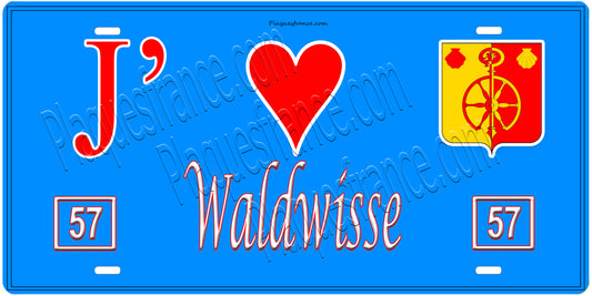 Plaque métal décorative, J'❤️ Waldwisse, Moselle, fond mur bleu 57