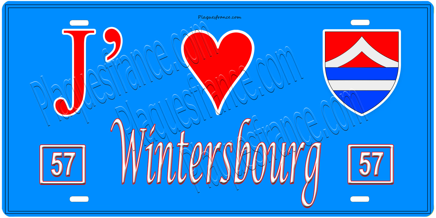 Plaque métal décorative, J'❤️Wintersbourg, Moselle, fond mur bleu 57