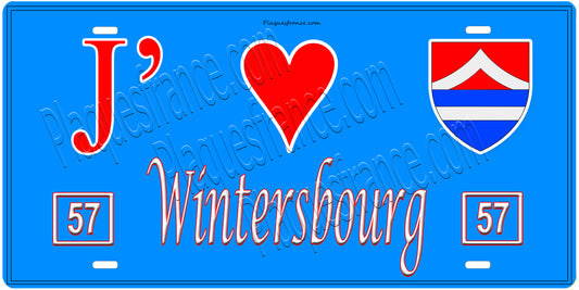 Plaque métal décorative, J'❤️Wintersbourg, Moselle, fond mur bleu 57