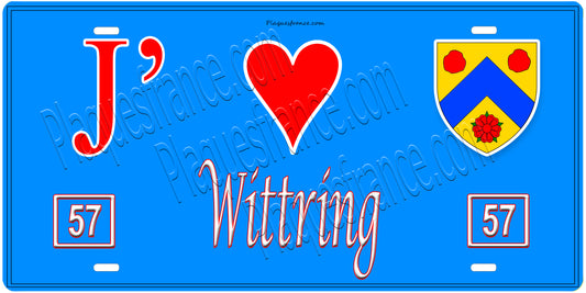 Plaque métal décorative,J'❤️Wittring, Moselle, fond mur bleu 57,