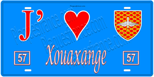 Plaque métal décorative, J'❤️Xouaxange, Moselle, fond mur bleu 57