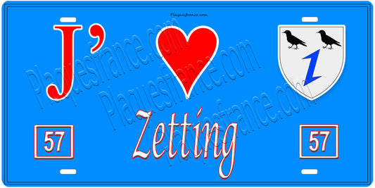 Plaque métal décorative,J'❤️Zetting, Moselle, fond mur bleu 57,