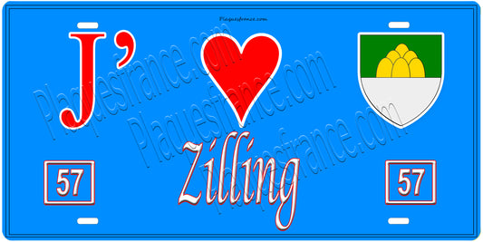 Plaque métal décorative, J'❤️Zilling, Moselle, fond mur bleu 57