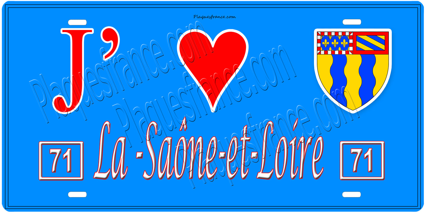 Plaque métal décorative, J' ❤️La Saône et Loire (71), Bourgogne‑Franche‑Comté