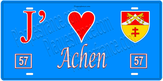 Plaque métal décorative, J' ❤️Achen, Moselle, fond  mur bleu 57