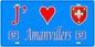 Plaque métal décorative, J' ❤️Amanvillers, fond  mur bleu carte