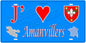 Plaque métal décorative, J' ❤️Amanvillers, fond  mur bleu carte