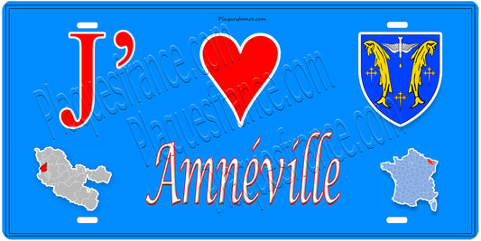 Plaque métal décorative 15 x 30 cm fond  mur bleu carte J' ❤️Amnéville, canton Rombas 57