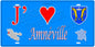 Plaque métal décorative 15 x 30 cm fond  mur bleu carte J' ❤️Amnéville, canton Rombas 57