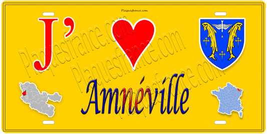Plaque métal décorative 15 x 30 cm fond  mur jaune carte J' ❤️Amnéville, canton Rombas 57