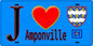 Plaque métal décorative  J' ❤️Amponville, Seine et Mrne (77) fond bleu