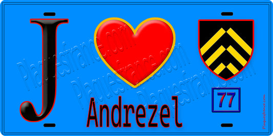 Plaque métal décorative  J' ❤️Andrezel, Seine et Mrne (77) fond bleu
