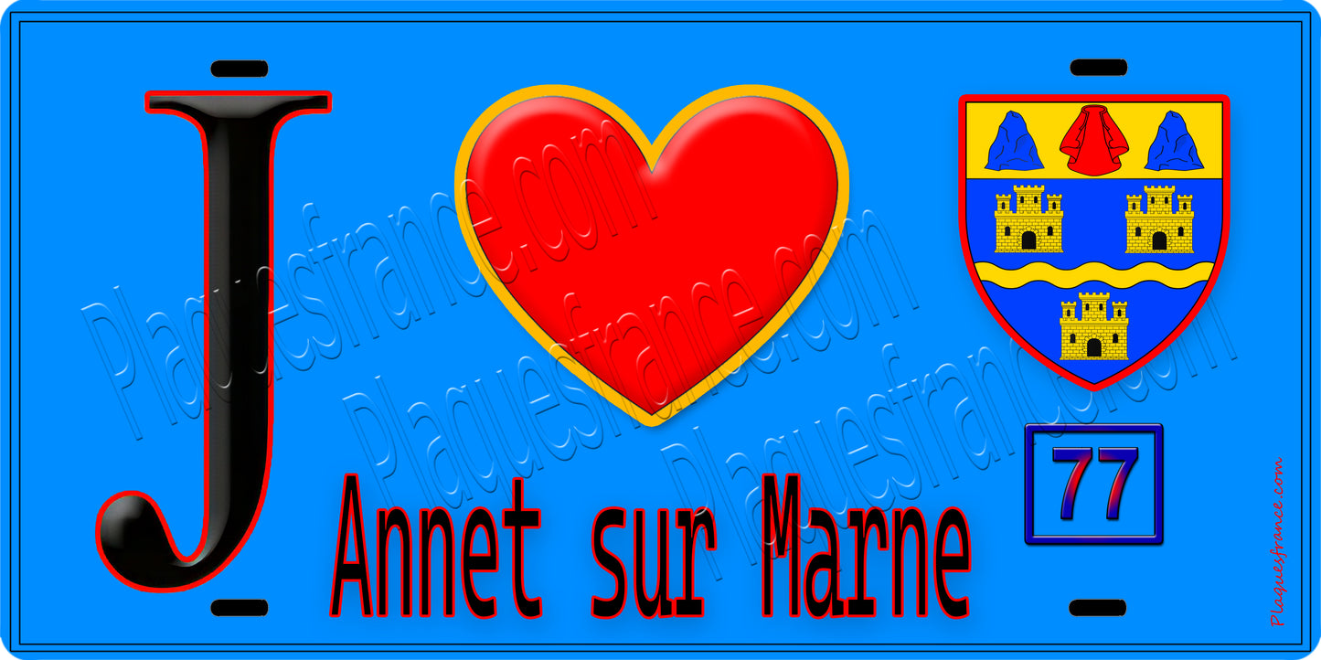 Plaque métal décorative  J' ❤️Annet-sur-Marne, Seine et Mrne (77) fond bleu