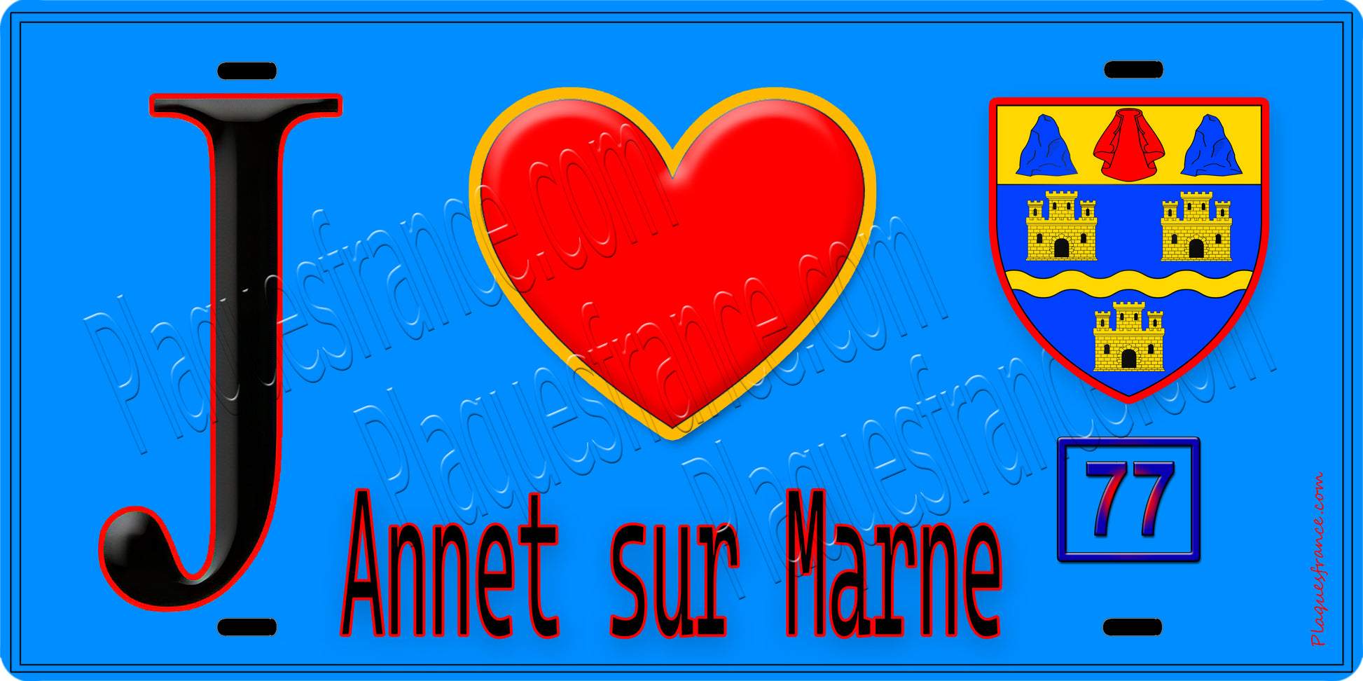 Plaque métal décorative  J' ❤️Annet-sur-Marne, Seine et Mrne (77) fond bleu