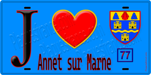Plaque métal décorative  J' ❤️Annet-sur-Marne, Seine et Mrne (77) fond bleu